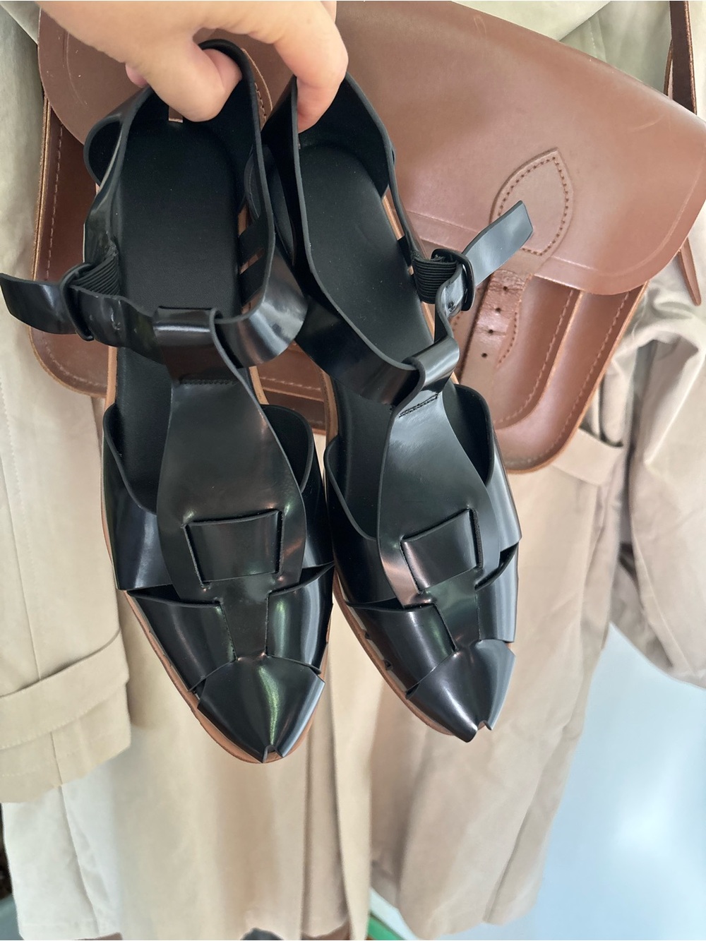 Women’s Black Pointed Strappy Jelly Sandals with Ankle Buckle